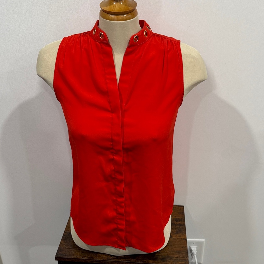 Michael Kors Red Sleeveless Blouse with Grommet Accents